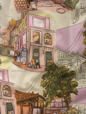 Cotton Voile – Multicolor Streetscapes and Trees – Growing Roots Print – Mood Exclusive Wisteria Collection Cotton Voile – Multicolor Streetscapes and Trees – Growing Roots Print – Mood Exclusive Wisteria Collection