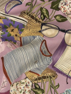 Stretch Cotton Sateen – Lavender Clothes and Plants – Morning Memory Print – Mood Exclusive Wisteria Collection Stretch Cotton Sateen – Lavender Clothes and Plants – Morning Memory Print – Mood Exclusive Wisteria Collection