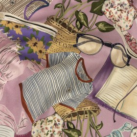 Stretch Cotton Sateen – Lavender Clothes and Plants – Morning Memory Print – Mood Exclusive Wisteria Collection Stretch Cotton Sateen – Lavender Clothes and Plants – Morning Memory Print – Mood Exclusive Wisteria Collection