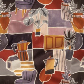 Cotton Voile – Purple and Orange Plants and Furniture – Peaceful Waking Print – Mood Exclusive Wisteria Collection Cotton Voile – Purple and Orange Plants and Furniture – Peaceful Waking Print – Mood Exclusive Wisteria Collection