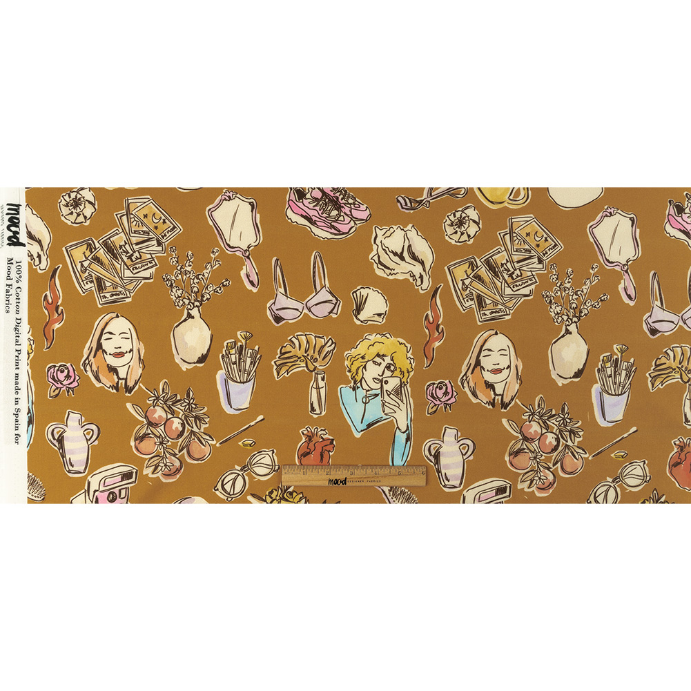 Cotton Voile – Golden Faces and Objects – Everyday Goddess Print – Mood Exclusive Wisteria Collection Cotton Voile – Golden Faces and Objects – Everyday Goddess Print – Mood Exclusive Wisteria Collection