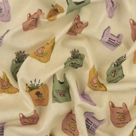 Linen and Rayon Woven – Purple, Yellow and Green Shopping Bags – Come Again Soon Print – Mood Exclusive Wisteria Collection Linen and Rayon Woven – Purple, Yellow and Green Shopping Bags – Come Again Soon Print – Mood Exclusive Wisteria Collection