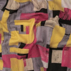 Linen and Rayon Woven – Purple, Pink and Yellow Painterly Geometric – Theory of Abstraction Print – Mood Exclusive Wisteria Collection Linen and Rayon Woven – Purple, Pink and Yellow Painterly Geometric – Theory of Abstraction Print – Mood Exclusive Wisteria Collection