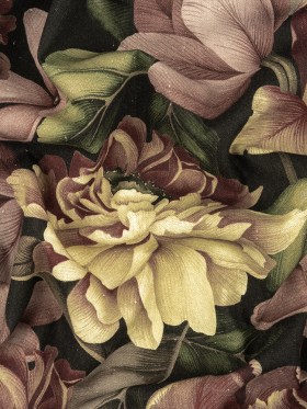 Linen and Rayon Woven – Black and Plum Floral – Vision of Romance Print – Mood Exclusive Wisteria Collection Linen and Rayon Woven – Black and Plum Floral – Vision of Romance Print – Mood Exclusive Wisteria Collection