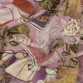 Linen and Rayon Woven – Lavender Clothes and Plants – Morning Memory Print – Mood Exclusive Wisteria Collection Linen and Rayon Woven – Lavender Clothes and Plants – Morning Memory Print – Mood Exclusive Wisteria Collection