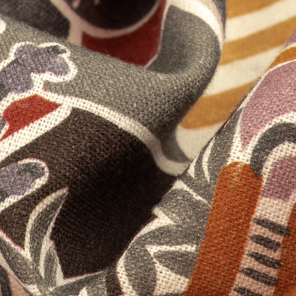 Linen and Rayon Woven - Purple and Orange Plants and Furniture - Peaceful Waking Print - Mood Exclusive Wisteria Collection
