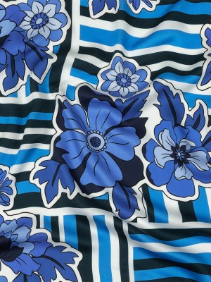 Rayon Challis – Flowers and Stripes – Stuck on Blue Print – Mood Exclusive Indigo Collection Rayon Challis – Flowers and Stripes – Stuck on Blue Print – Mood Exclusive Indigo Collection