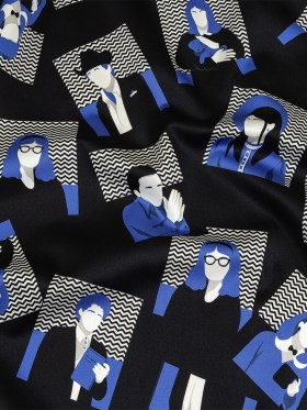 Stretch Cotton Sateen – Blue and Black Talking Heads – In the Blues Print – Mood Exclusive Indigo Collection Stretch Cotton Sateen – Blue and Black Talking Heads – In the Blues Print – Mood Exclusive Indigo Collection
