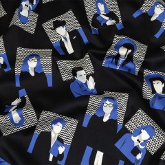 Stretch Cotton Sateen – Blue and Black Talking Heads – In the Blues Print – Mood Exclusive Indigo Collection Stretch Cotton Sateen – Blue and Black Talking Heads – In the Blues Print – Mood Exclusive Indigo Collection