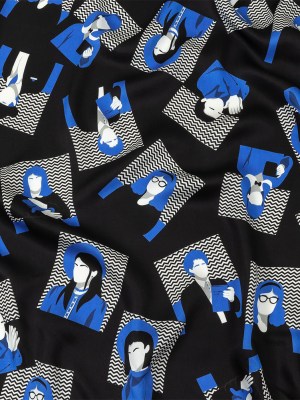 Rayon Challis – Blue and Black Talking Heads – In the Blues Print – Mood Exclusive Indigo Collection Rayon Challis – Blue and Black Talking Heads – In the Blues Print – Mood Exclusive Indigo Collection