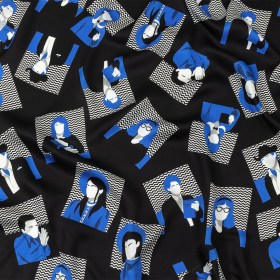 Rayon Challis – Blue and Black Talking Heads – In the Blues Print – Mood Exclusive Indigo Collection Rayon Challis – Blue and Black Talking Heads – In the Blues Print – Mood Exclusive Indigo Collection