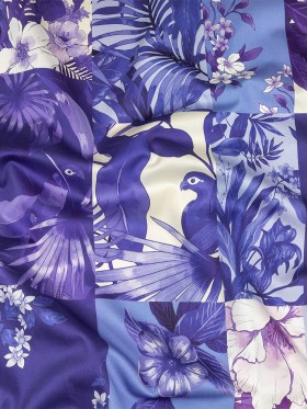 Stretch Cotton Sateen – Purple Floral Patchwork – Periwinkle Patch Print – Mood Exclusive Indigo Collection Stretch Cotton Sateen – Purple Floral Patchwork – Periwinkle Patch Print – Mood Exclusive Indigo Collection