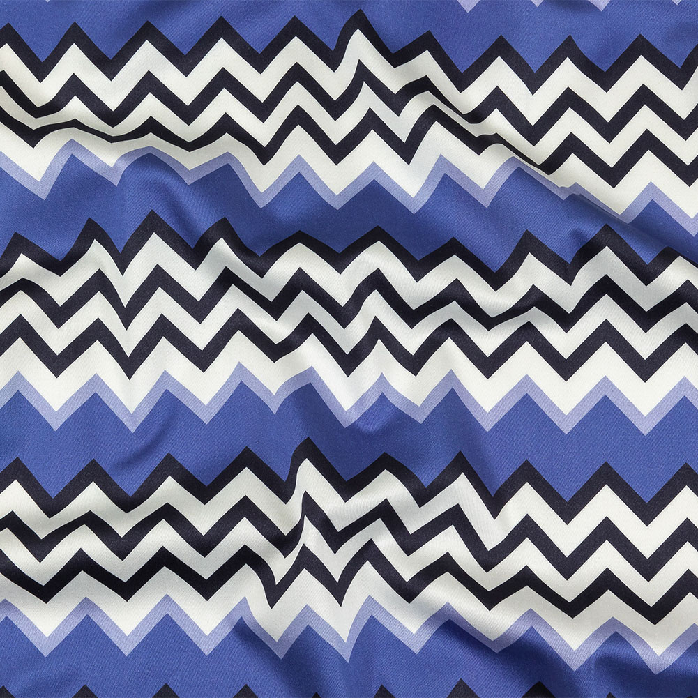 Stretch Cotton Sateen – Blue and Black Zig Zags – Blues Night Print – Mood Exclusive Indigo Collection Stretch Cotton Sateen – Blue and Black Zig Zags – Blues Night Print – Mood Exclusive Indigo Collection