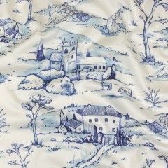 Stretch Cotton Sateen – Blue and White Toile – Blue Period Print – Mood Exclusive Indigo Collection Stretch Cotton Sateen – Blue and White Toile – Blue Period Print – Mood Exclusive Indigo Collection