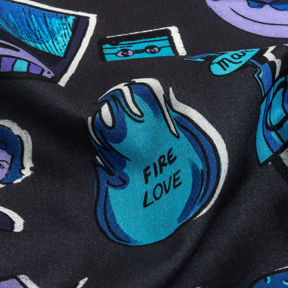 Cotton Voile – Purple and Blue Iconic Symbols – Live at Sun Studio Print – Mood Exclusive Indigo Collection Cotton Voile – Purple and Blue Iconic Symbols – Live at Sun Studio Print – Mood Exclusive Indigo Collection