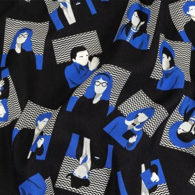 Linen and Rayon Woven – Blue and Black Talking Heads – In the Blues Print – Mood Exclusive Indigo Collection Linen and Rayon Woven – Blue and Black Talking Heads – In the Blues Print – Mood Exclusive Indigo Collection