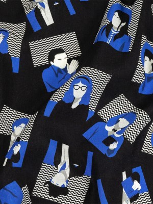 Linen and Rayon Woven – Blue and Black Talking Heads – In the Blues Print – Mood Exclusive Indigo Collection Linen and Rayon Woven – Blue and Black Talking Heads – In the Blues Print – Mood Exclusive Indigo Collection
