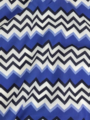 Linen and Rayon Woven – Blue and Black Zig Zags – Blues Night Print – Mood Exclusive Indigo Collection Linen and Rayon Woven – Blue and Black Zig Zags – Blues Night Print – Mood Exclusive Indigo Collection