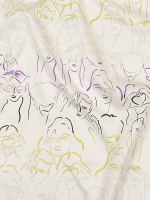 Stretch Cotton Sateen – Purple, Yellow and Black Faces and Hands – Language of Love Print – Mood Exclusive Pride Collection Stretch Cotton Sateen – Purple, Yellow and Black Faces and Hands – Language of Love Print – Mood Exclusive Pride Collection