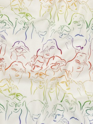 Linen and Rayon Woven – Rainbow Faces and Hands – Language of Love Print – Mood Exclusive Pride Collection Linen and Rayon Woven – Rainbow Faces and Hands – Language of Love Print – Mood Exclusive Pride Collection