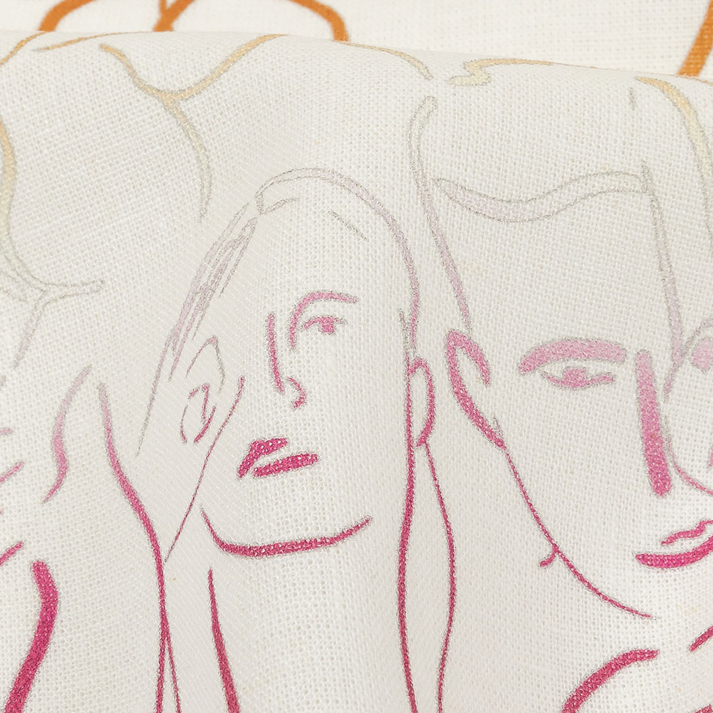 Linen and Rayon Woven - Pink, White and Orange Faces and Hands - Language of Love Print - Mood Exclusive Pride Collection