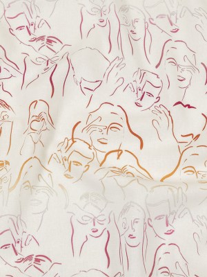 Linen and Rayon Woven – Pink, White and Orange Faces and Hands – Language of Love Print – Mood Exclusive Pride Collection Linen and Rayon Woven – Pink, White and Orange Faces and Hands – Language of Love Print – Mood Exclusive Pride Collection