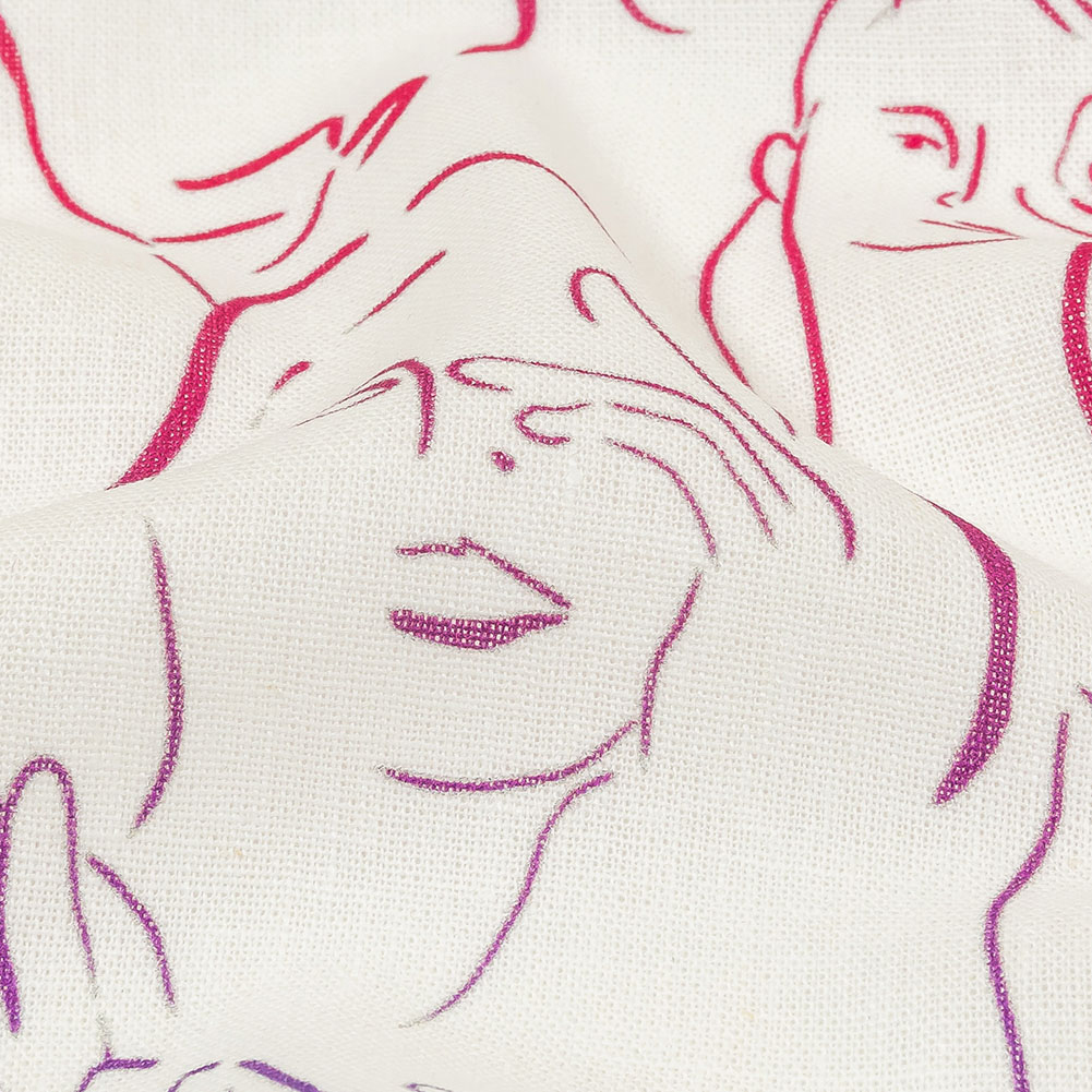 Linen and Rayon Woven - Purple, Pink and Blue Faces and Hands - Language of Love Print - Mood Exclusive Pride Collection