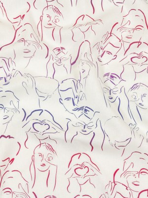 Linen and Rayon Woven – Purple, Pink and Blue Faces and Hands – Language of Love Print – Mood Exclusive Pride Collection Linen and Rayon Woven – Purple, Pink and Blue Faces and Hands – Language of Love Print – Mood Exclusive Pride Collection