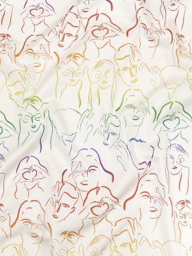 Stretch Cotton Sateen – Rainbow Faces and Hands – Language of Love Print – Mood Exclusive Pride Collection Stretch Cotton Sateen – Rainbow Faces and Hands – Language of Love Print – Mood Exclusive Pride Collection