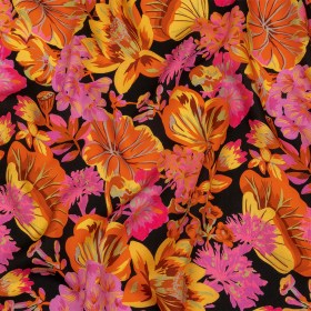 Rayon Challis – Black, Pink and Yellow Floral – Tangerine Dreams Print – Mood Exclusive Citrus Collection Rayon Challis – Black, Pink and Yellow Floral – Tangerine Dreams Print – Mood Exclusive Citrus Collection