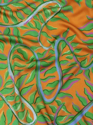 Rayon Challis – Orange and Green Foliage – Looking Vine Print – Mood Exclusive Citrus Collection Rayon Challis – Orange and Green Foliage – Looking Vine Print – Mood Exclusive Citrus Collection