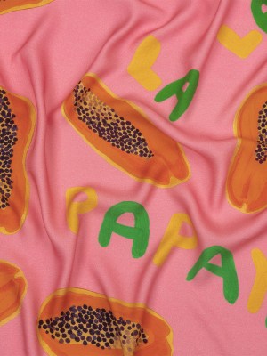 Rayon Challis – Pink Papayas – Snack Time Print – Mood Exclusive Citrus Collection Rayon Challis – Pink Papayas – Snack Time Print – Mood Exclusive Citrus Collection