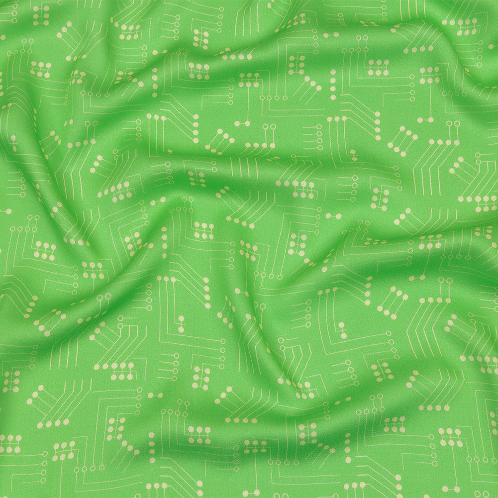 Rayon Challis – Green Circuit Board Dots – Circuit Breaker Print – Mood Exclusive Citrus Collection Rayon Challis – Green Circuit Board Dots – Circuit Breaker Print – Mood Exclusive Citrus Collection