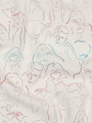 Linen and Rayon Woven – Pink, White and Blue Faces and Hands – Language of Love Print – Mood Exclusive Pride Collection Linen and Rayon Woven – Pink, White and Blue Faces and Hands – Language of Love Print – Mood Exclusive Pride Collection