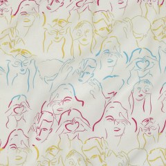 Linen and Rayon Woven – Blue, Yellow and Pink Faces and Hands – Language of Love Print – Mood Exclusive Pride Collection Linen and Rayon Woven – Blue, Yellow and Pink Faces and Hands – Language of Love Print – Mood Exclusive Pride Collection