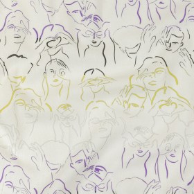 Linen and Rayon Woven – Purple, Yellow and Black Faces and Hands – Language of Love Print – Mood Exclusive Pride Collection Linen and Rayon Woven – Purple, Yellow and Black Faces and Hands – Language of Love Print – Mood Exclusive Pride Collection