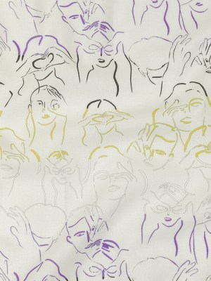 Linen and Rayon Woven – Purple, Yellow and Black Faces and Hands – Language of Love Print – Mood Exclusive Pride Collection Linen and Rayon Woven – Purple, Yellow and Black Faces and Hands – Language of Love Print – Mood Exclusive Pride Collection