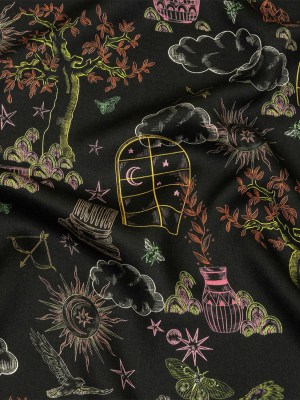 Rayon Challis – Black Trees and Windows – Summer Nights Print – Mood Exclusive Citrus Collection Rayon Challis – Black Trees and Windows – Summer Nights Print – Mood Exclusive Citrus Collection
