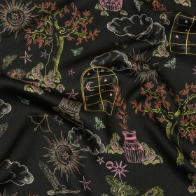 Rayon Challis – Black Trees and Windows – Summer Nights Print – Mood Exclusive Citrus Collection Rayon Challis – Black Trees and Windows – Summer Nights Print – Mood Exclusive Citrus Collection