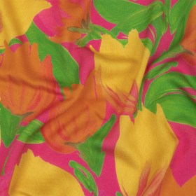 Rayon Challis – Pink and Orange Tulips – Keukenhof Print – Mood Exclusive Citrus Collection Rayon Challis – Pink and Orange Tulips – Keukenhof Print – Mood Exclusive Citrus Collection