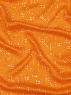 Rayon Challis – Orange Circuit Board Dots – Circuit Breaker Print – Mood Exclusive Citrus Collection Rayon Challis – Orange Circuit Board Dots – Circuit Breaker Print – Mood Exclusive Citrus Collection