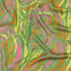 Rayon Challis – Green and Pink Tiger Stripes – Rainforest Refreshment Print – Mood Exclusive Citrus Collection Rayon Challis – Green and Pink Tiger Stripes – Rainforest Refreshment Print – Mood Exclusive Citrus Collection