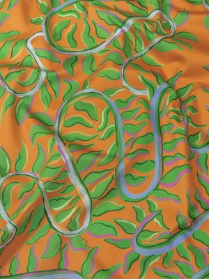 Stretch Cotton Sateen – Orange and Green Foliage – Looking Vine Print – Mood Exclusive Citrus Collection Stretch Cotton Sateen – Orange and Green Foliage – Looking Vine Print – Mood Exclusive Citrus Collection