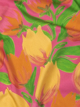 Stretch Cotton Sateen – Pink and Orange Tulips – Keukenhof Print – Mood Exclusive Citrus Collection Stretch Cotton Sateen – Pink and Orange Tulips – Keukenhof Print – Mood Exclusive Citrus Collection
