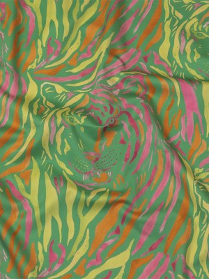 Stretch Cotton Sateen – Green and Pink Tiger Stripes – Rainforest Refreshment Print – Mood Exclusive Citrus Collection Stretch Cotton Sateen – Green and Pink Tiger Stripes – Rainforest Refreshment Print – Mood Exclusive Citrus Collection