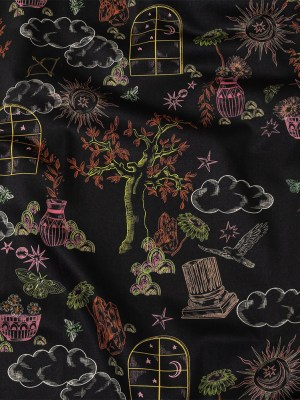 Stretch Cotton Sateen – Black Trees and Windows – Summer Nights Print – Mood Exclusive Citrus Collection Stretch Cotton Sateen – Black Trees and Windows – Summer Nights Print – Mood Exclusive Citrus Collection