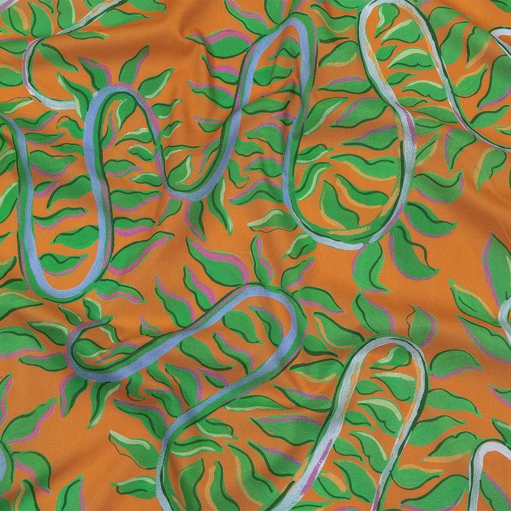 Cotton Voile – Orange and Green Foliage – Looking Vine Print – Mood Exclusive Citrus Collection Cotton Voile – Orange and Green Foliage – Looking Vine Print – Mood Exclusive Citrus Collection