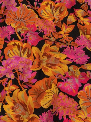 Linen and Rayon Woven – Black, Pink and Yellow Floral – Tangerine Dreams Print – Mood Exclusive Citrus Collection Linen and Rayon Woven – Black, Pink and Yellow Floral – Tangerine Dreams Print – Mood Exclusive Citrus Collection