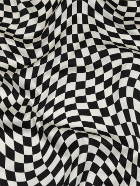 Stretch Cotton Sateen – Black and White Warped Checks – Down the Rabbit Hole Print – Mood Exclusive Indigo Collection Stretch Cotton Sateen – Black and White Warped Checks – Down the Rabbit Hole Print – Mood Exclusive Indigo Collection