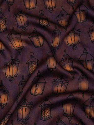 Rayon Challis – Purple Lanterns – By Lantern Light Print – Mood Exclusive Jack-O-Lantern Collection Rayon Challis – Purple Lanterns – By Lantern Light Print – Mood Exclusive Jack-O-Lantern Collection
